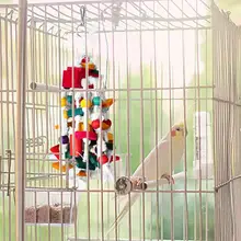 

Toy Wood Entertainment Colorful Hanging Educational Chewing Bird Parrot Building Blocks Bite String Cage Swing Cotton Pendant