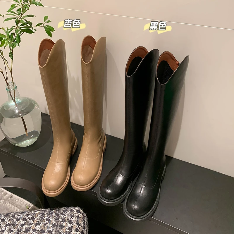 

Autumn and winter Women knee-high boots natural leather 22-25cm cowhide upper western boots back zip high boots Knight boots