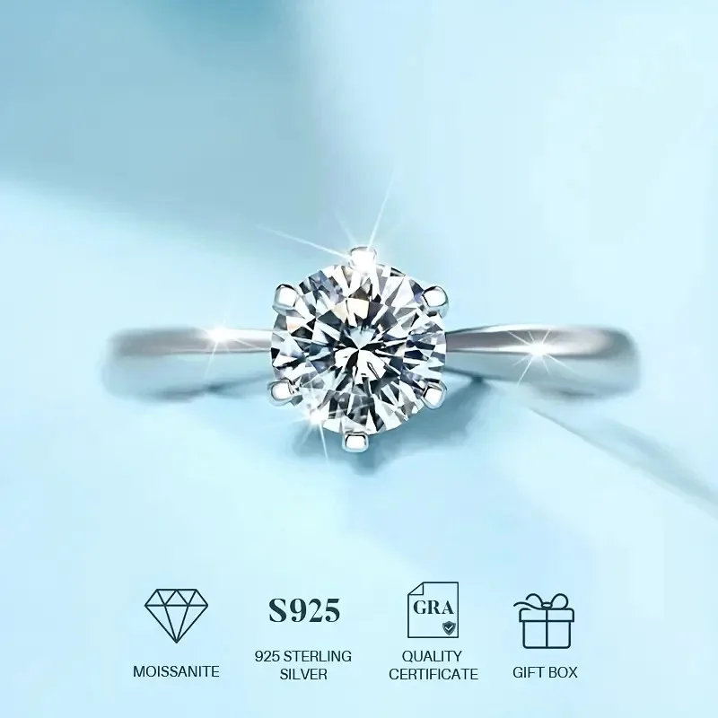 Moissanite Ring 1Carats 925 Sterling Silver For Man and Women Daily Wear Gift Engagement Wedding