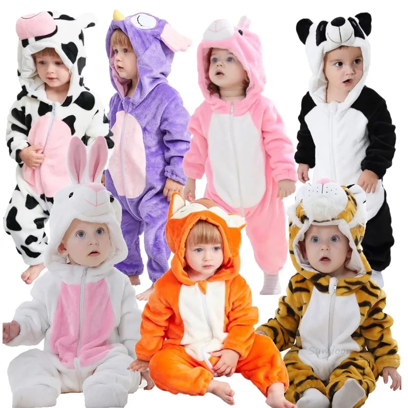 Kids Pajamas Winter Fox Onesie Unicorn Panda Kigurumi Anime One Piece Flannel Nightwear