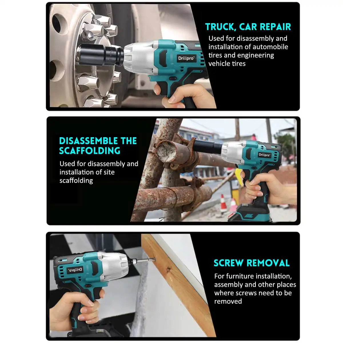 Drillpro New 2000N.M Brushless Cordless Electric Impact Wrench Rechargeable 1/2" Wrench Drill Power Tools for Makita 18V Battery 2