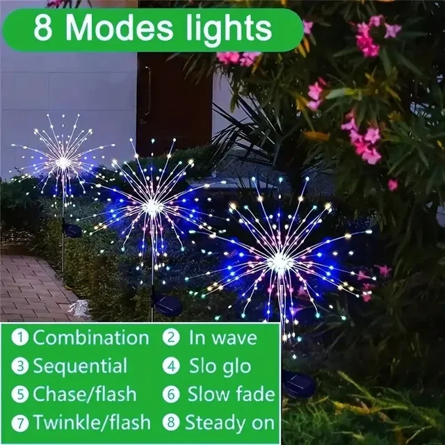 2Pack Solar Powered String Lamp Tree Waterproof Outdoor Fireworks 8 Modes DIY Lawn Patio Garden Christmas Light Decorations 2024 4