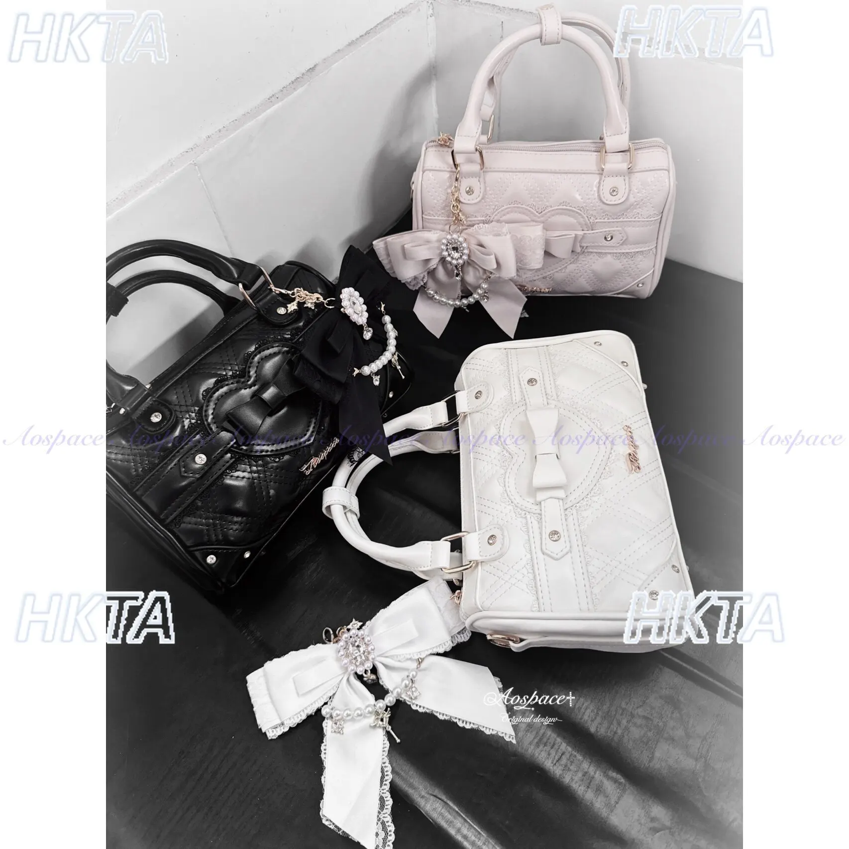 Borsa Originale in Stile Giapponese, Borsa a Tracolla Versatile con Cuore in Strass e Fiocco, Zaino Dolce Lolita per Donne e Ragazze - immagine 4