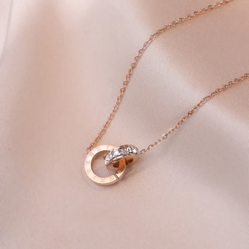 Luxury Elegant Stainless Steel Roman Number Pendant Necklace for Women Zirconia Chain Choker Fashion Charm Female Jewelry