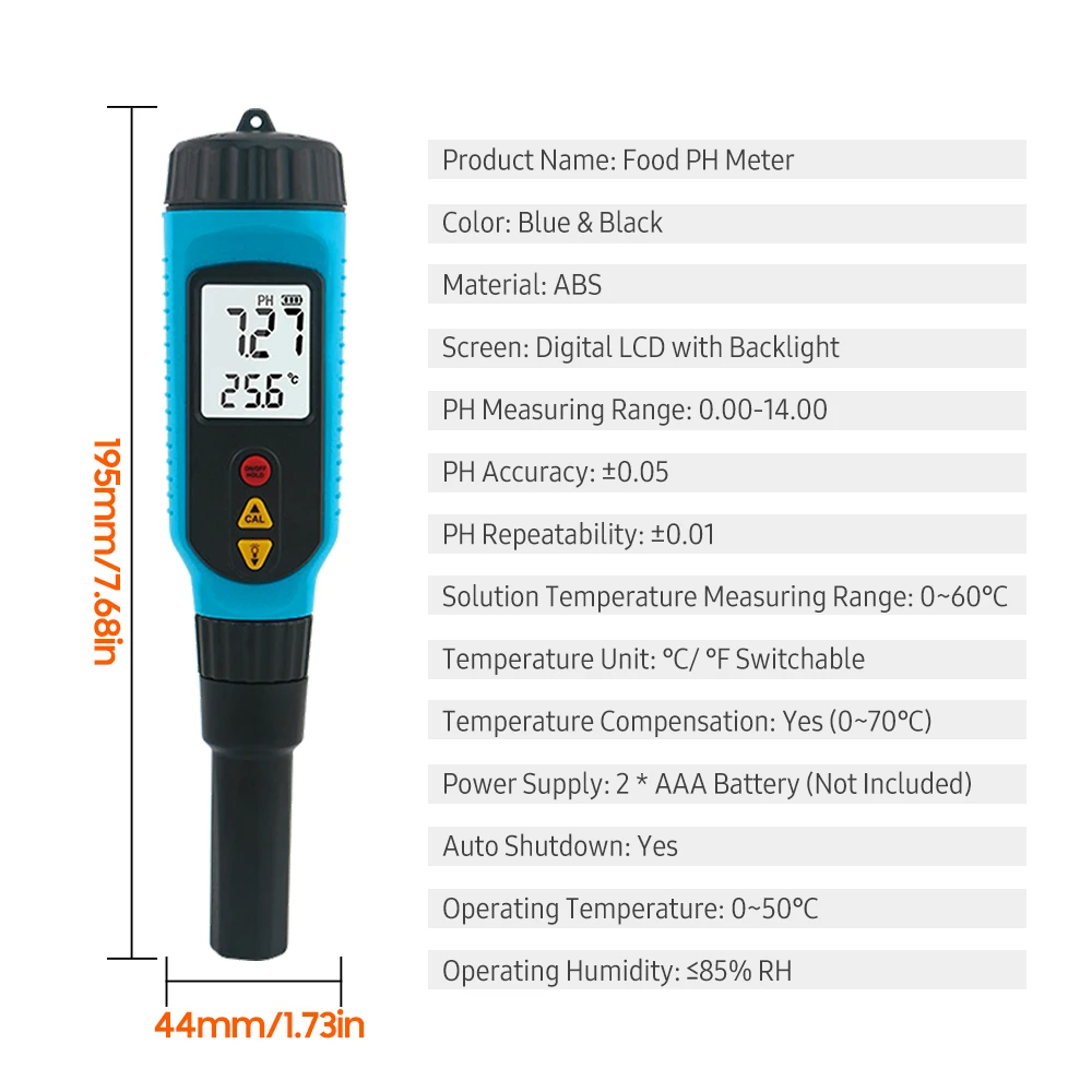 Testeur pH - Écran LCD - °C, °F - Précision de ±0,1