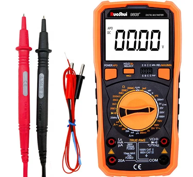 RuoShui 9808+ Digital Multimeter RTS High Precision 2000uF Capacitance Frequency Temperature and Inductance Meter