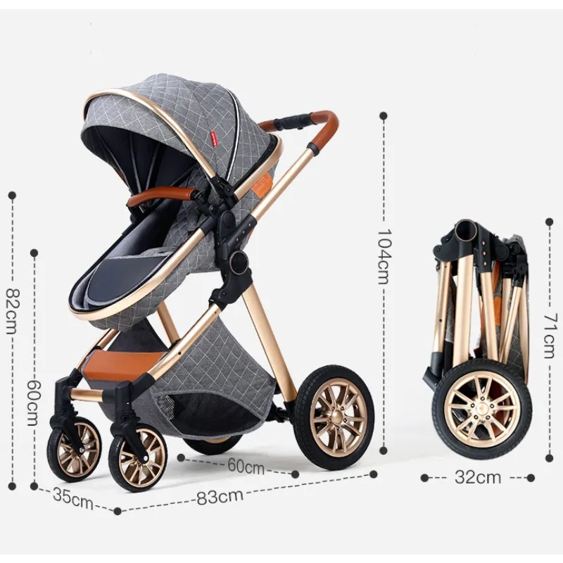 3-in-1 baby Stroller Adjustable Carrycot Infant Car Seats Lightweight Folding Two-way Shock-absorbing High Landscape