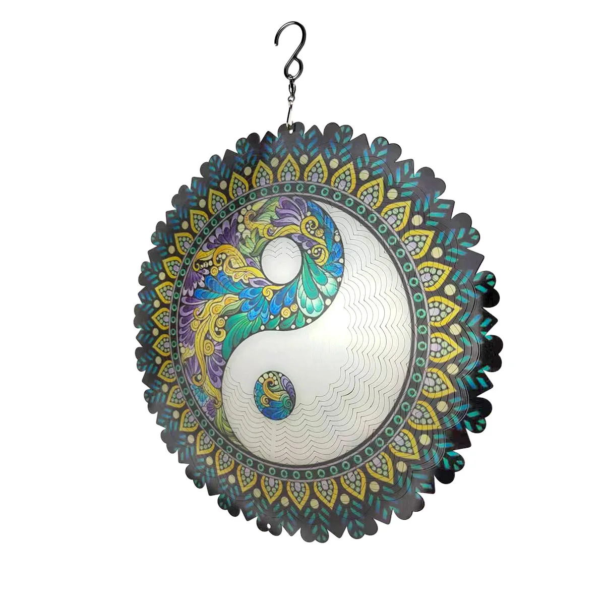 3D Colorful Wind Spinning Mandala Hanging Wind Spinner Mandala 30CM 3D Stainless Steel Laser Cut Metal Art Geometric Pattern