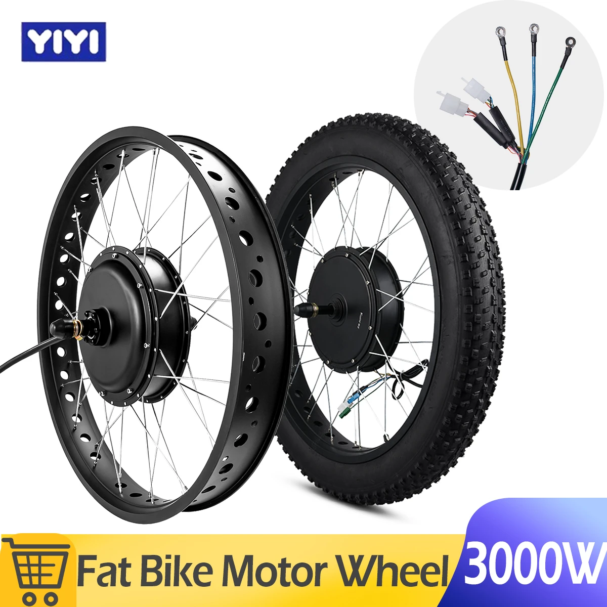 72V 3000W 전기 팻바이크 키트 브러시리스 기어리스 리어 카세트 허브 모터 휠 20인치/26인치 드롭아웃 190mm 전기자전거 개조 키트