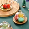 Wooden Dessert Plate Cake Stand Small Cake Tray with Glass Dome Lid Fruit Display Serving Tray Party Supplies 2
