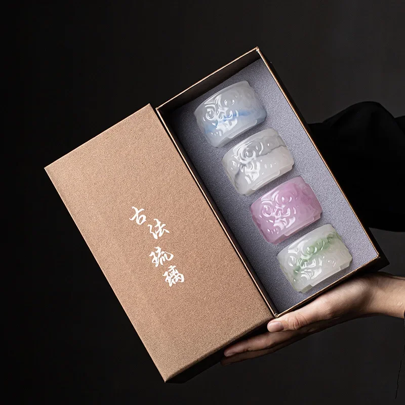 50ml Ceramic Tea Cups Exquisite Ice Carving Glaze Teacup Flower Fruit Tea Cup Baijiu Cup Sake Household Tasting Cups