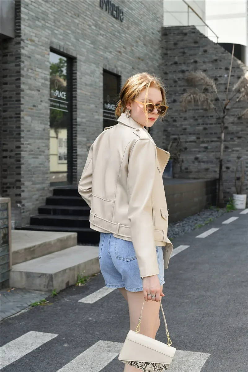 TRAF Jackets Spring and Autumn New Belt Detachable Epaulet Motorcycle Jacket Leather Fashion Casual Clothes Tops