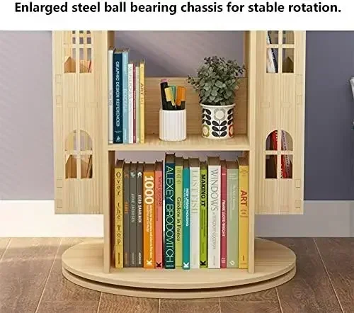 New2025-Rotating Bookshelf 360 Display Floor Standing Bookcase Storage Rack Children's Bookshelf, Wood Book Shelf Organizer Stan
