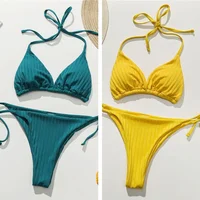 2025 Lacing Sexy Swimwear Women Pad Bikini Set Beach Swimsuit Maio Biquinis Tankini Femme Mujer Banador Badpak Monokini