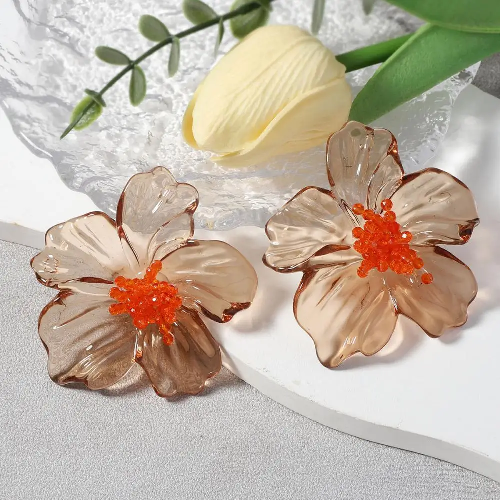 2025 Trendy Colorful Acrylic Transparent Flower Earrings for Women Exaggerated Large Flower Earrings Party Jewelry Accessories - 3