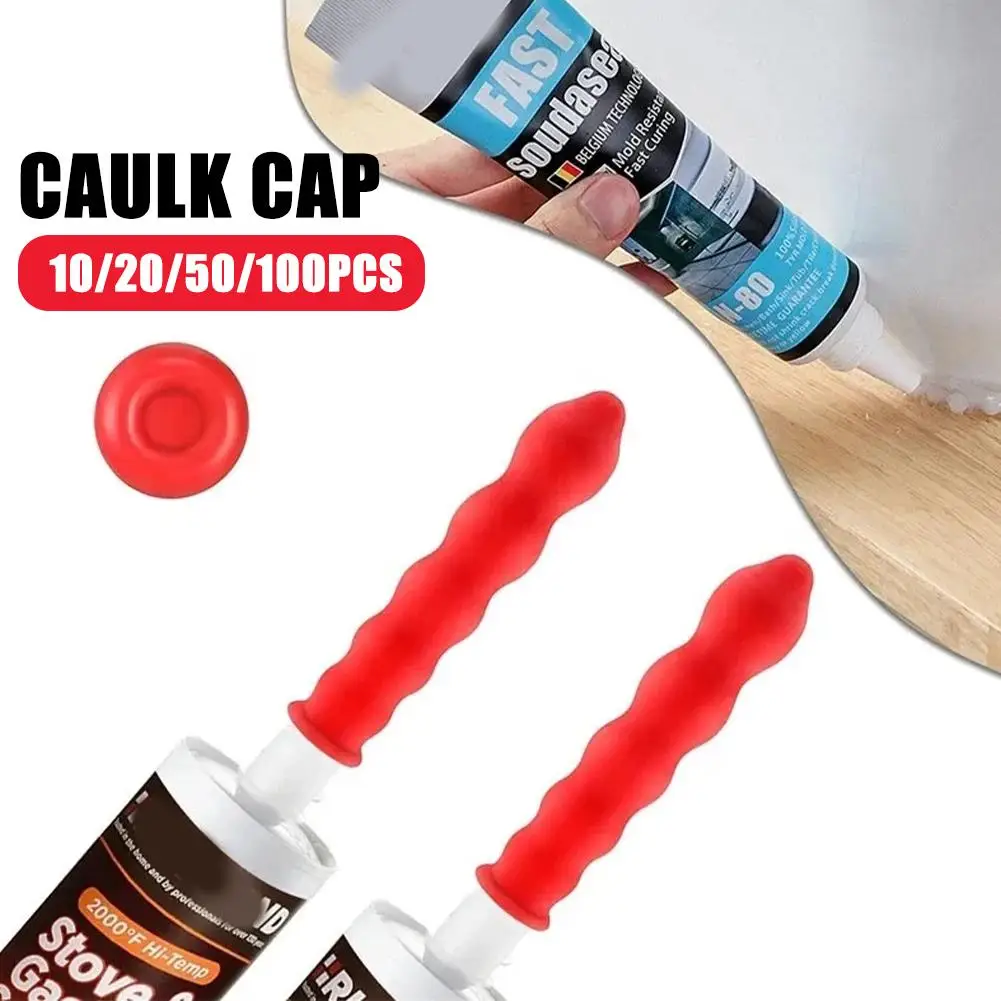 20pcs Caulk Cap Glass Glue Tip Sealing Cap Barrel Glue Mouth Protective Cover  Red Caulk Saving Cap Caulking Gun Nozzles Cap 2