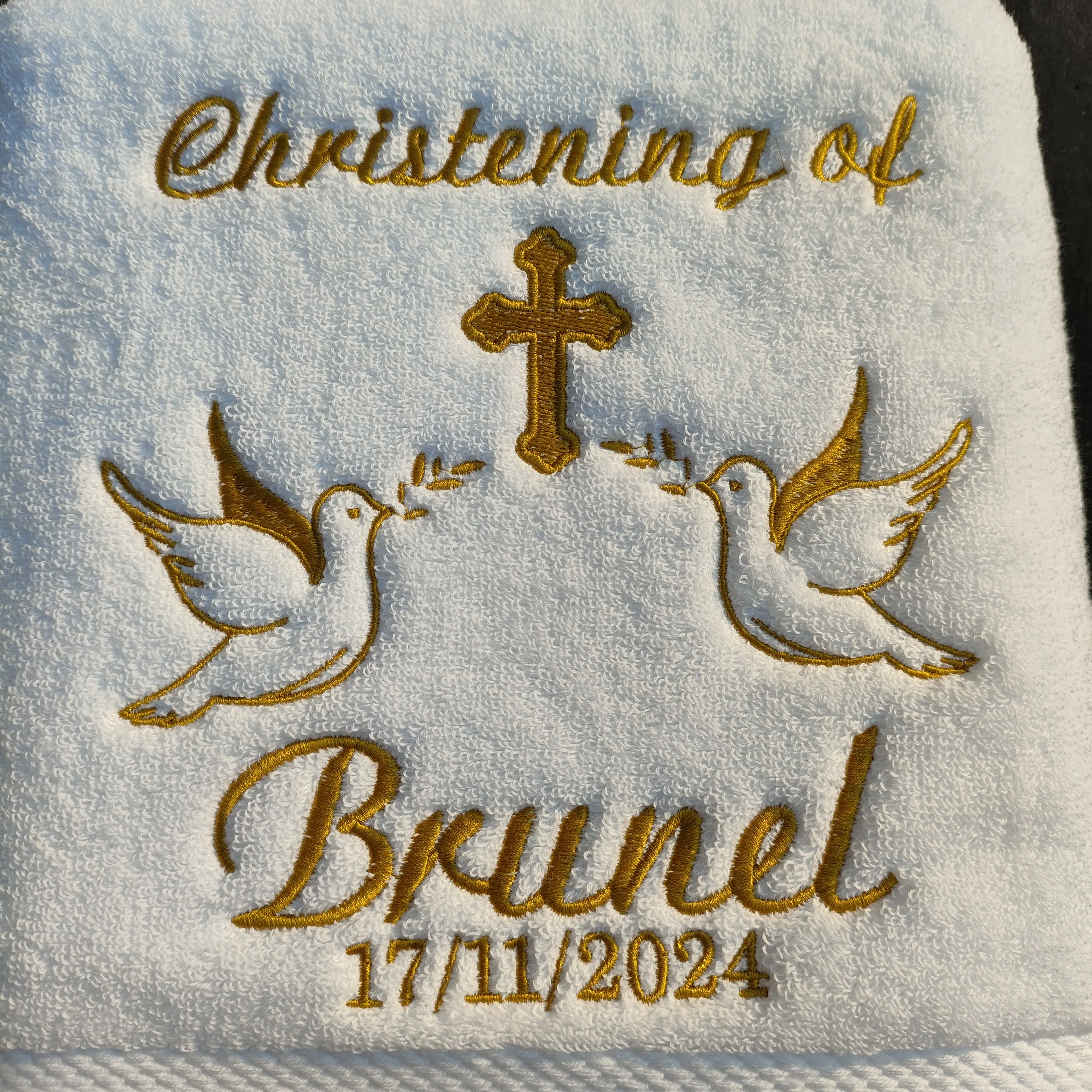 Customized Embroidery Baptism Towel 70x140cm Bath Towels for Baby Christening White Towel with Name and Date Angel wings cross 3