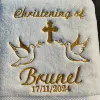 Customized Embroidery Baptism Towel 70x140cm Bath Towels for Baby Christening White Towel with Name and Date Angel wings cross 3