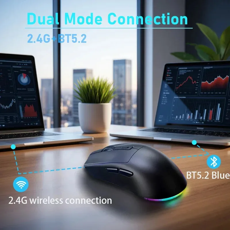 Gaming Mouse DPI Adjustable Rechargeable Wireless Mouse with Charging Dock Bluetooth 2.4G Dual Mode Backlight Ergonomic Design