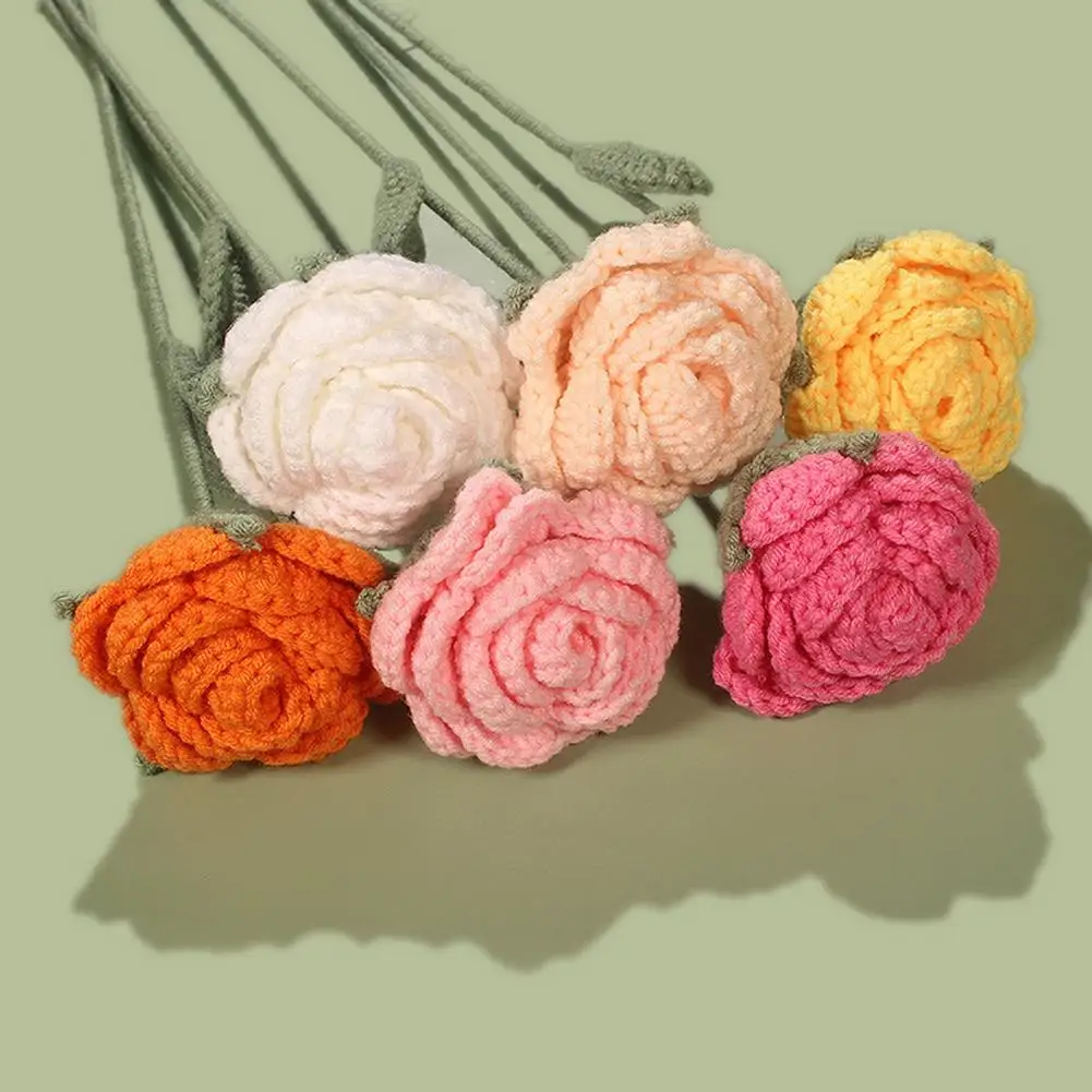 

Букет искусственных роз, яркие вязаные длинные розы на стебле для свадьбы, свадебные букеты, декор на День святого Валентина, искусственные