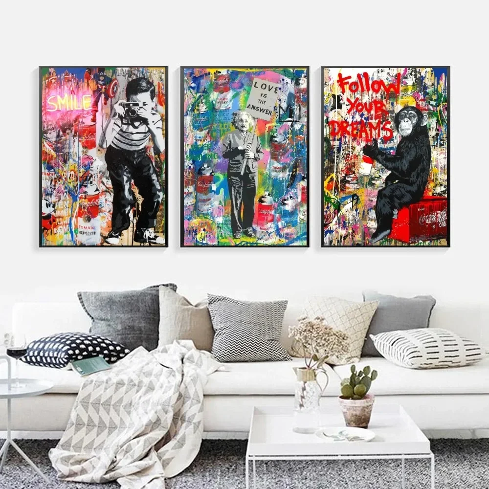 Mr.Brainwash_Smile Art Poster Kraft Club Bar Paper Vintage Poster Wall Art Painting Camera Da Letto Studio Big Szie Wall Painting Sticker