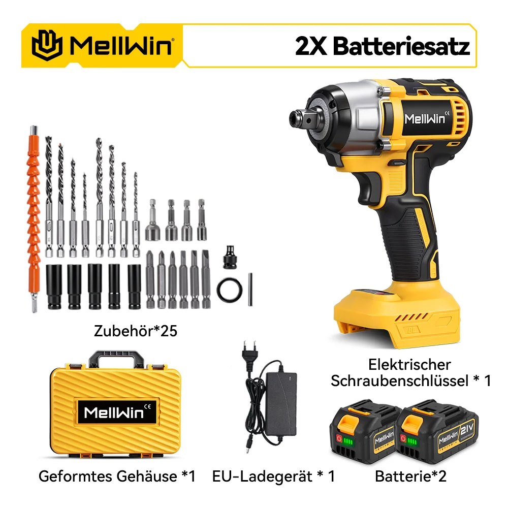 MELLWIN 520N.M Bürstenloser Elektroschraubendreher-Satz 3-IN-1 Akku-Schlagschrauber Elektrischer Bohrschrauber für Makita 18V Akku-Pin – Detail 27