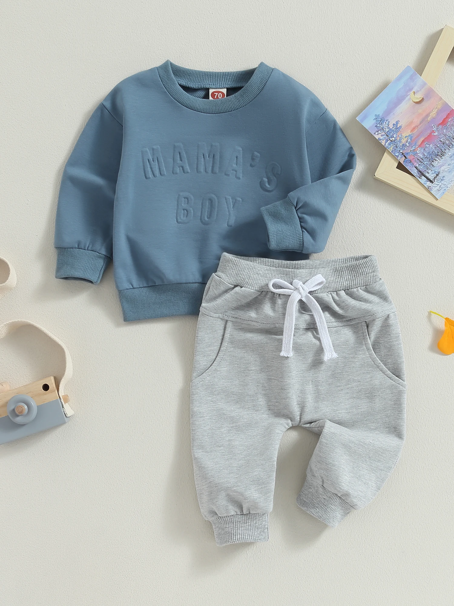 

Cute Little Boy Winter Outfit Mama s Boy Letter Print Sweatshirt and Jogger Pants Set for 2T Toddler Baby Boy