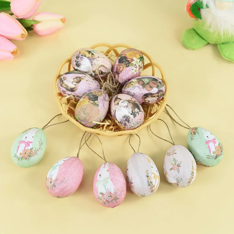 6Pcs Easter Egg With Basket Rabbit Foam Eggs Hanging Ornaments Easter Home Decoration 2024 Holiday Party Supplies Kids Gifts