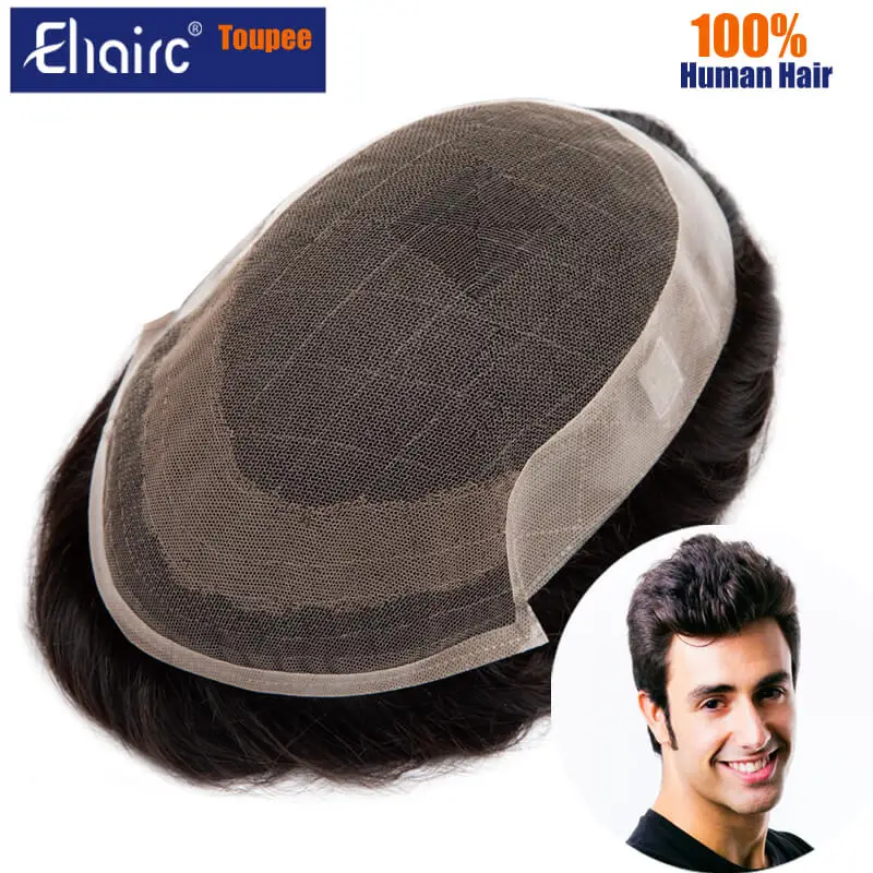 OCT 남성용 천연 인모 보형물, 레이스 및 Pu Toupee 가발, 130% 밀도 ..