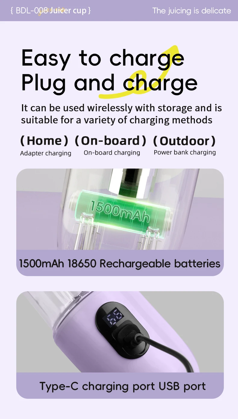 Portable USB Rechargeable Blender - Mini Juicer for Smoothies and Shakes
