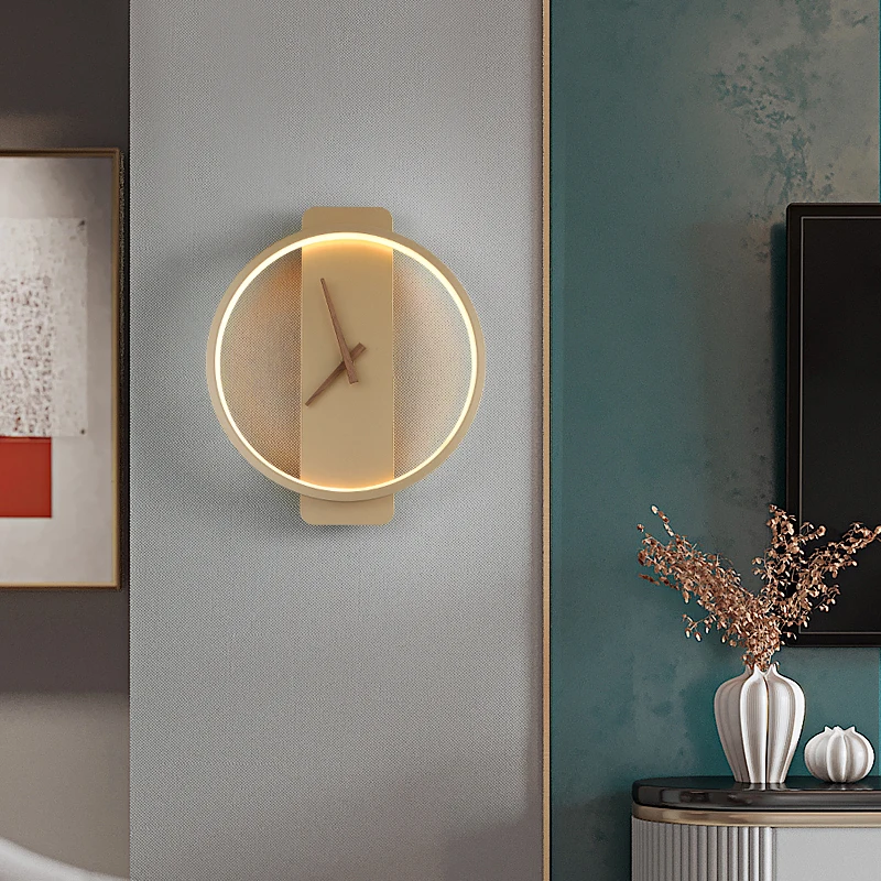 

Nordic Minimalist Clock Wall Lamp Bedroom Bedside Living Room TV background Wall Lamp Corridor Aisle Home Decoration Light