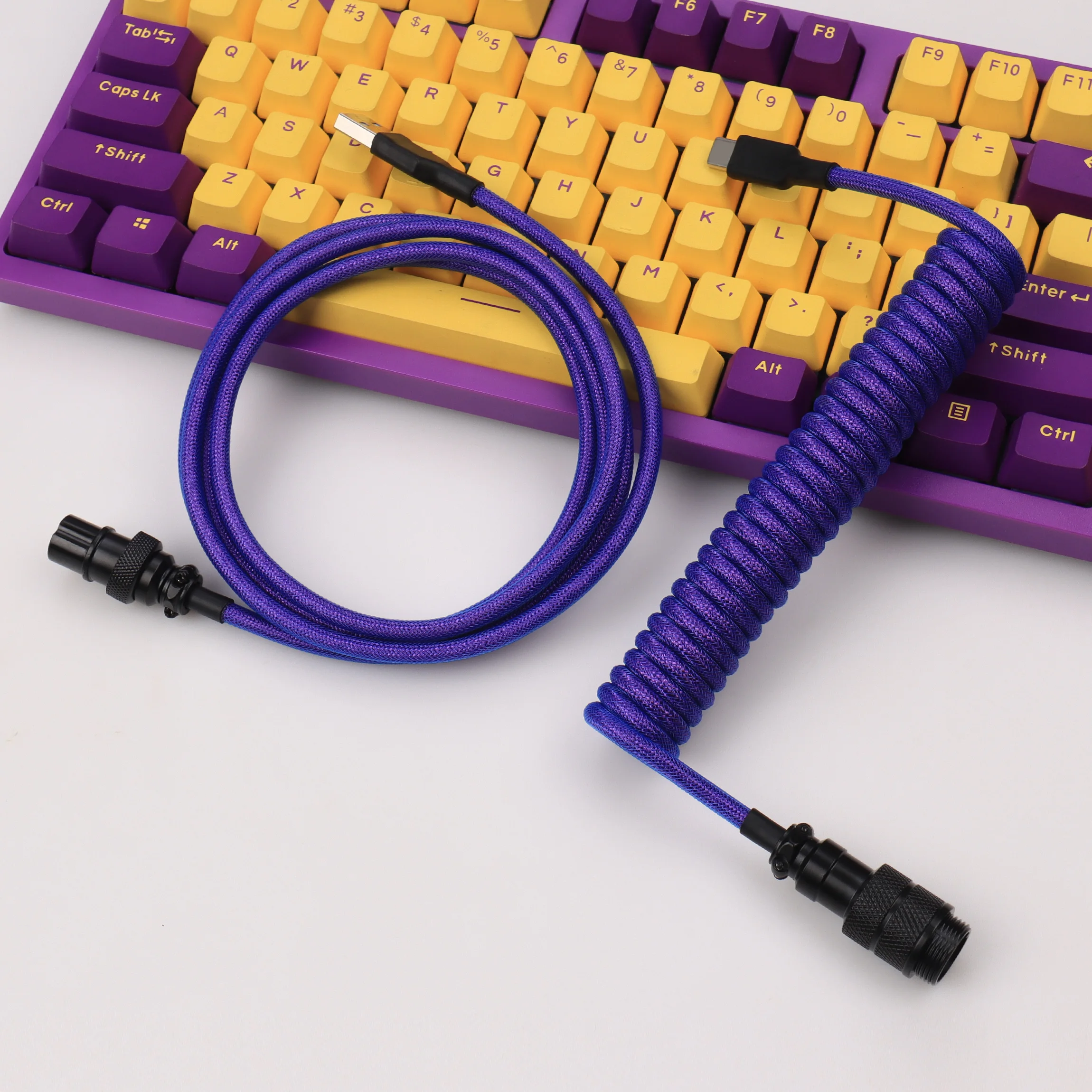 【LANO】핑크색 Type-C-USB 코일 케이블 키보드 분리형 금속 에비에이터 게임용 키보드 데스크탑 컴퓨터용 이중 슬리브 와이어