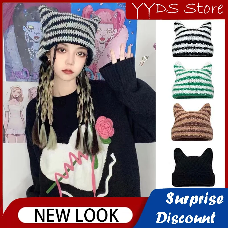 Y2k Parentchild Horizontal Striped Warm Knitted Hat Harajuku Punk