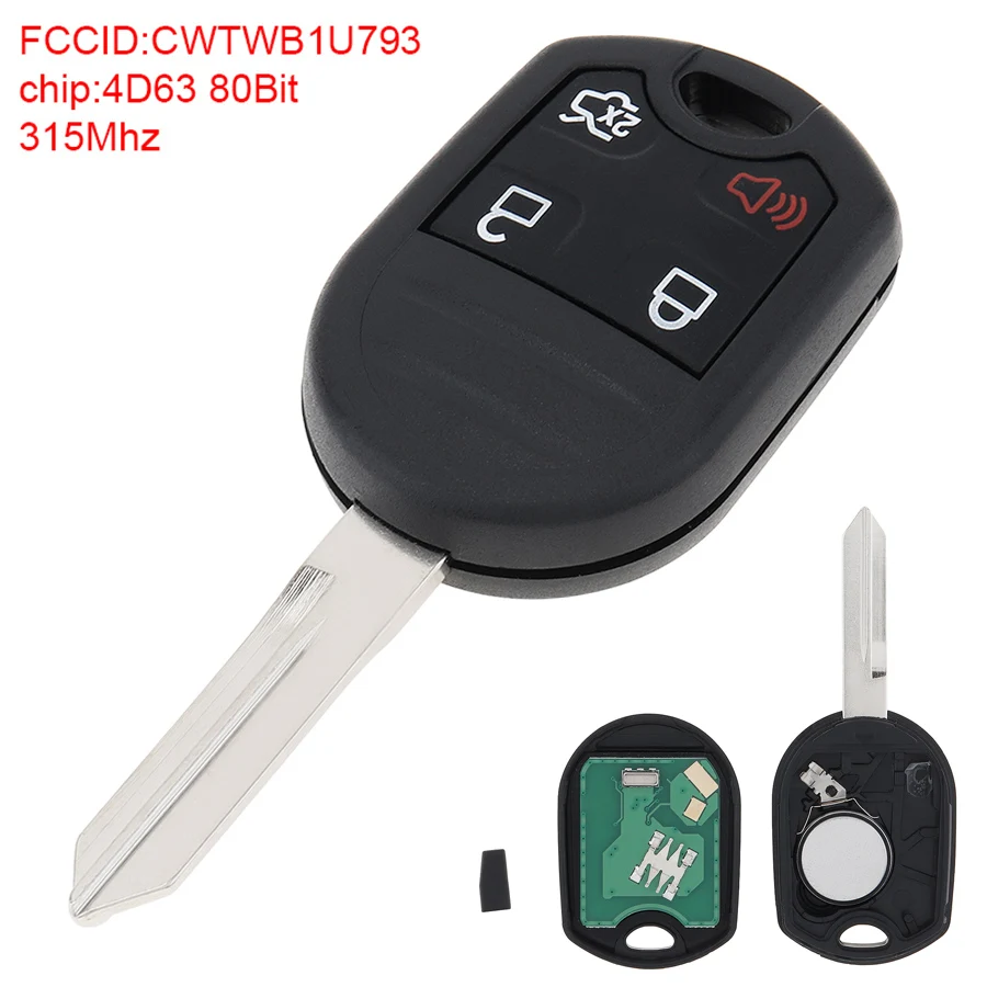 Car Key Fob 315Mhz 4 Buttons Keyless Entry Remote Car Key Shell 4D63 Chip CWTWB1U793 For Fo rd Mu stang 2010 2011 2012 2013 2014