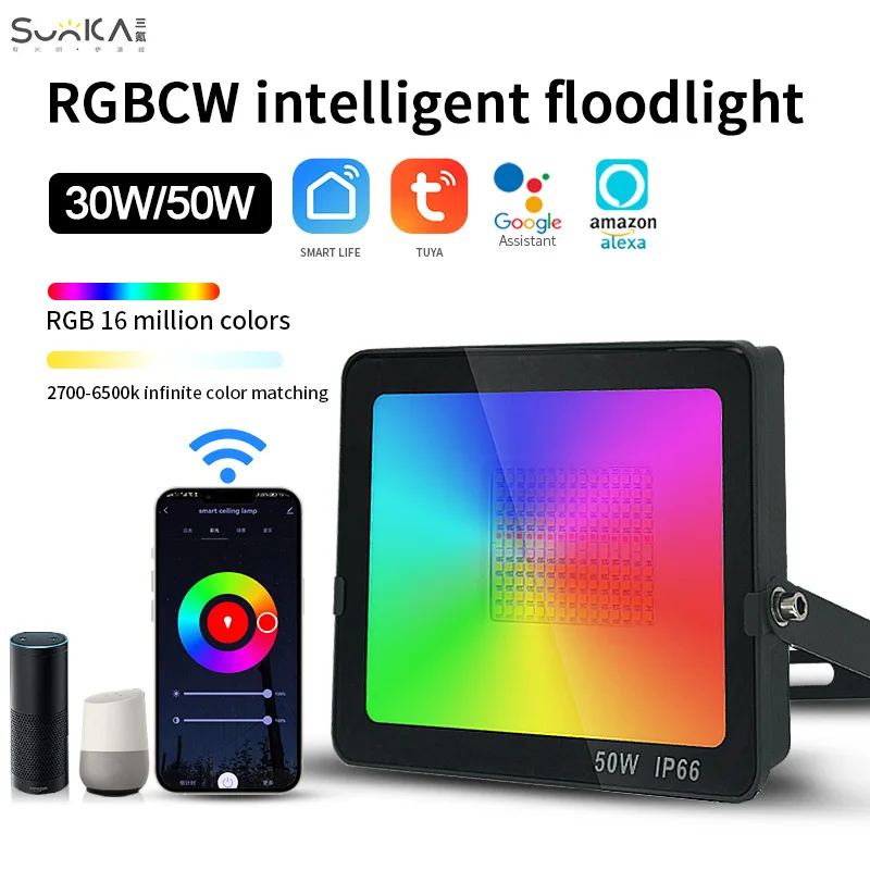 30W 50W Spotlight IP66 Smart Floodlights Led Garden Stage Zigbee Smart