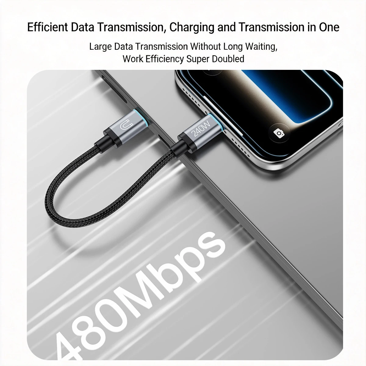 Compact Magnetic 18CM Braided USB-C Fast Charging Cable - 240W Travel Friendly Charger