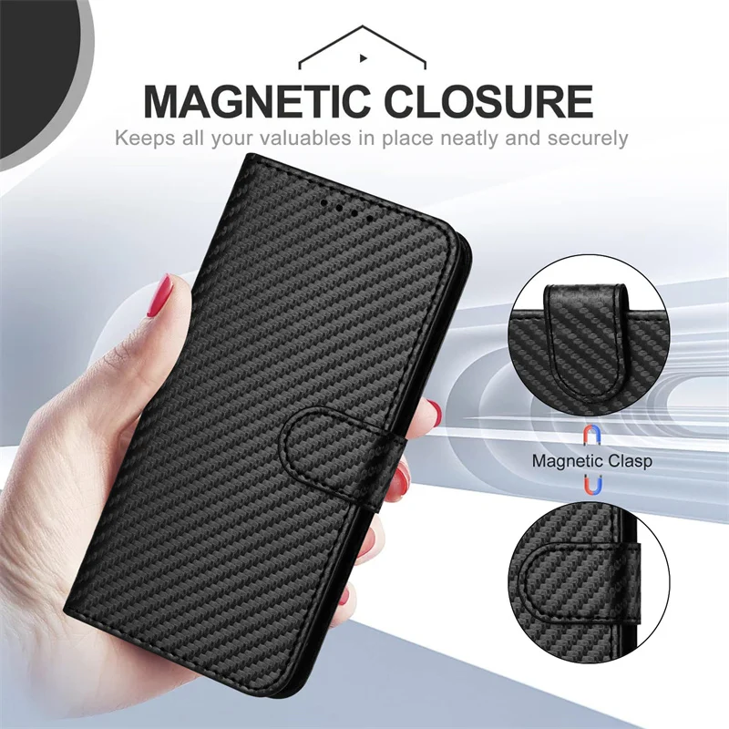 Fashion Coque Carbon Fiber Leather Magnetic Phone Wallet Case