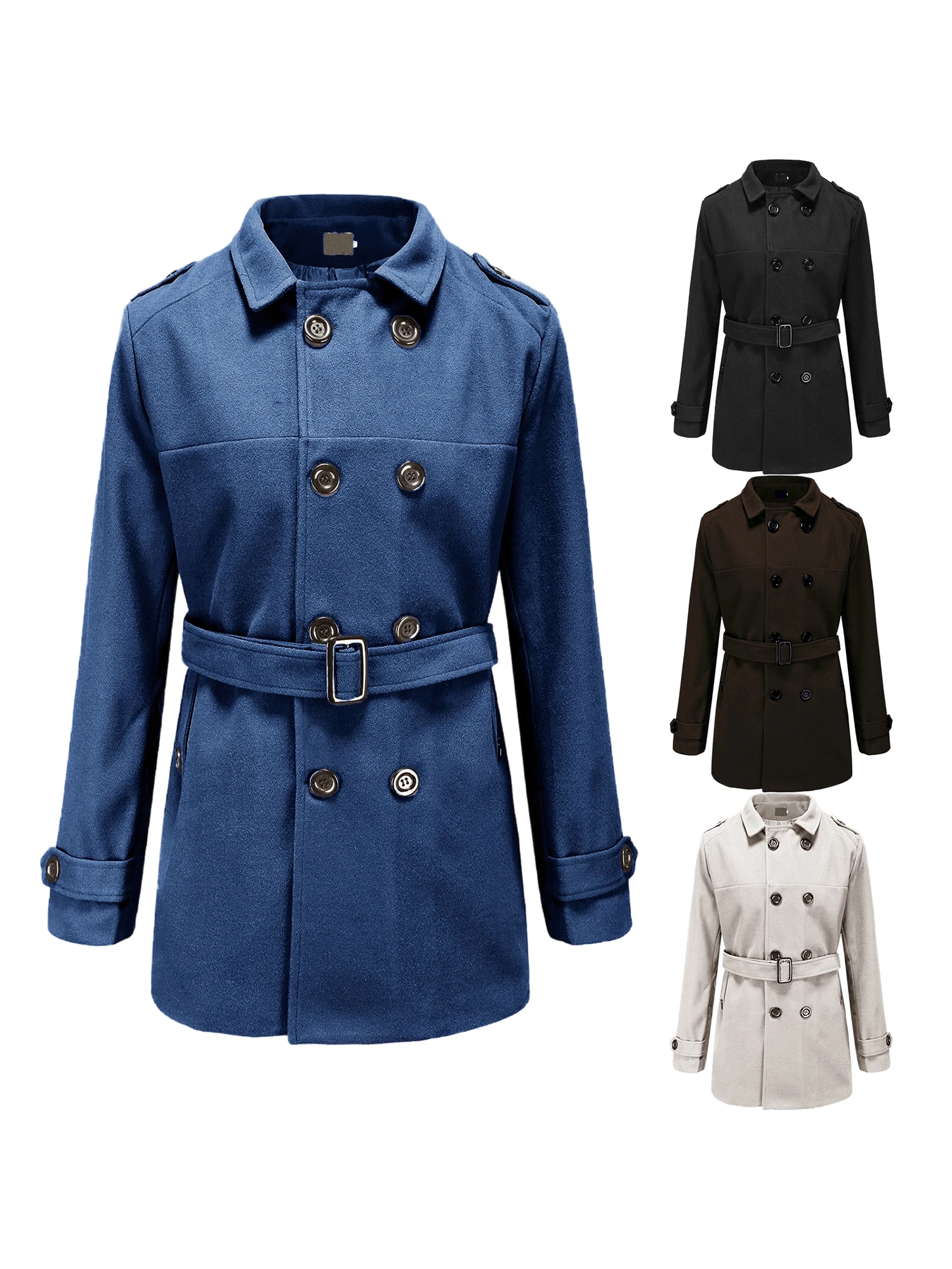 Men s Classic Double Breasted Wool Blend Trench Coat with Mid-Length Design for Stylish and Warm Winter Wear