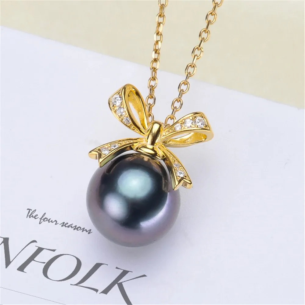 

DIY Pearl Accessories S925 Sterling Silver Pearl Pendant Empty Bracelet Necklace Pendant Bow Style Fit 9-12mm Round Beads D300