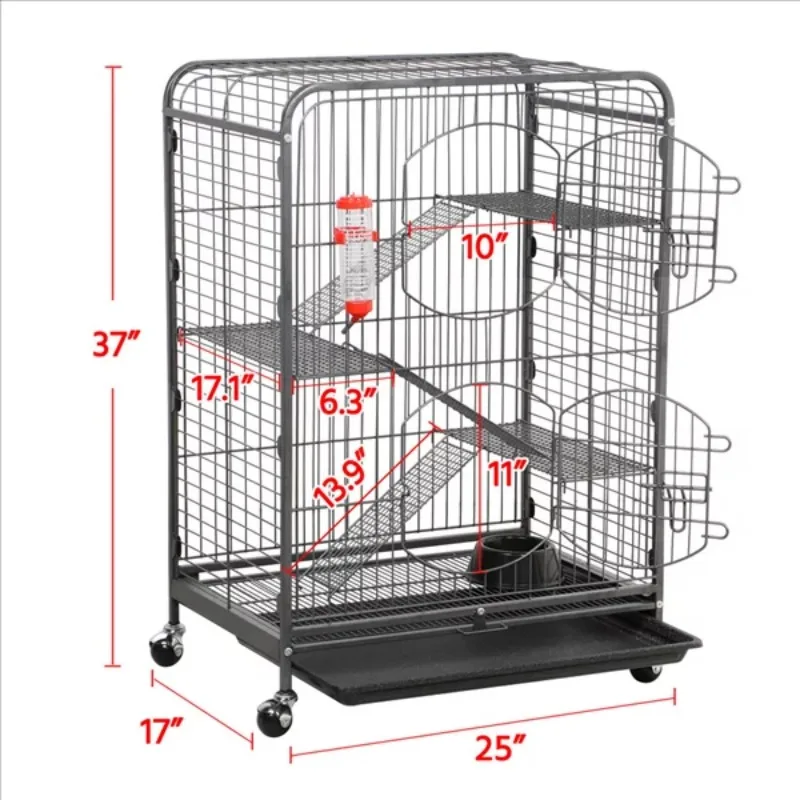 4 Level Rolling Large Pet Cage with 2 Doors, Pet Bowl, and Water Bottle for Small Animals, Hamster cage 2