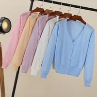 Summer Cardigan Women Cropped Korean Fashion Style Female Black Women's Coat Clothing V-neck Ladies Sweater Outerwear Cute Basic - Image 3