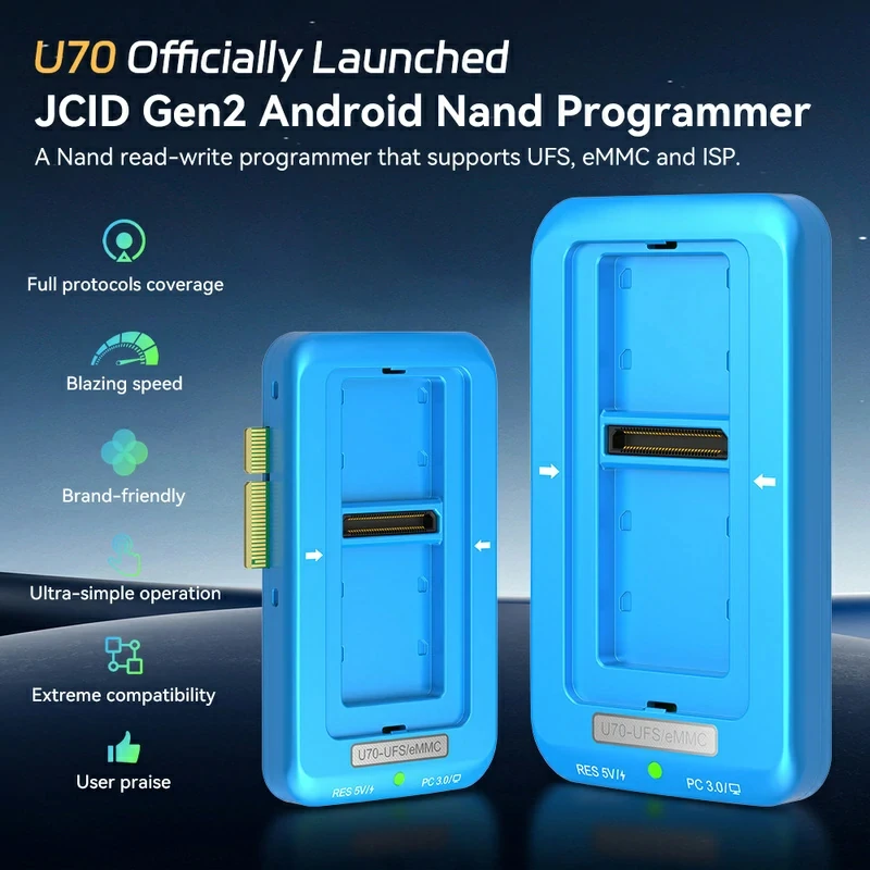 JC JCID U70 Gen2 UFS 프로그래머 낸드 플래시 안드로이드폰용 UFS/eMMC/ISP 읽기 속도 250MB/s 쓰기 속도 350MB/s 수리 도구 세트