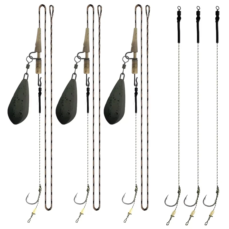 Kit montages carpe prêts à pêcher - Leader leadcore avec 4 hair rigs et plombs 42g à 128g