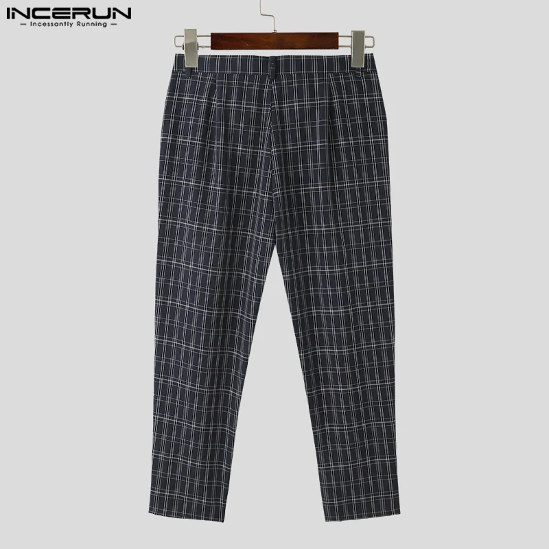 INCERUN 2023 American Style New Mens Pantalons Checkered Design Trousers Casual Streetwear All-match Narrow Leg Long Pants S-5XL