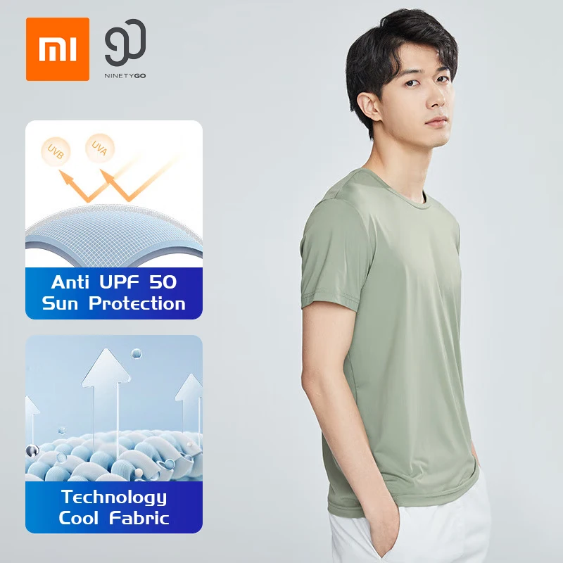 Летняя футболка Xiaomi Mijia 90FUN для мужчин, эластичные быстросохнущие повседневные мужские спортивные футболки, легкая, крутая, солнцезащитная, ледяная шелковая, защита от УФ 40 +