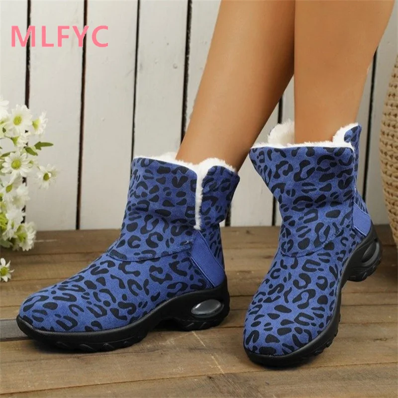 Winter New Women's Boots with Plush Thick Insulation Snow Boots Ladies Mid Length Sloping Heel Cotton Shoes Fashionable Boots