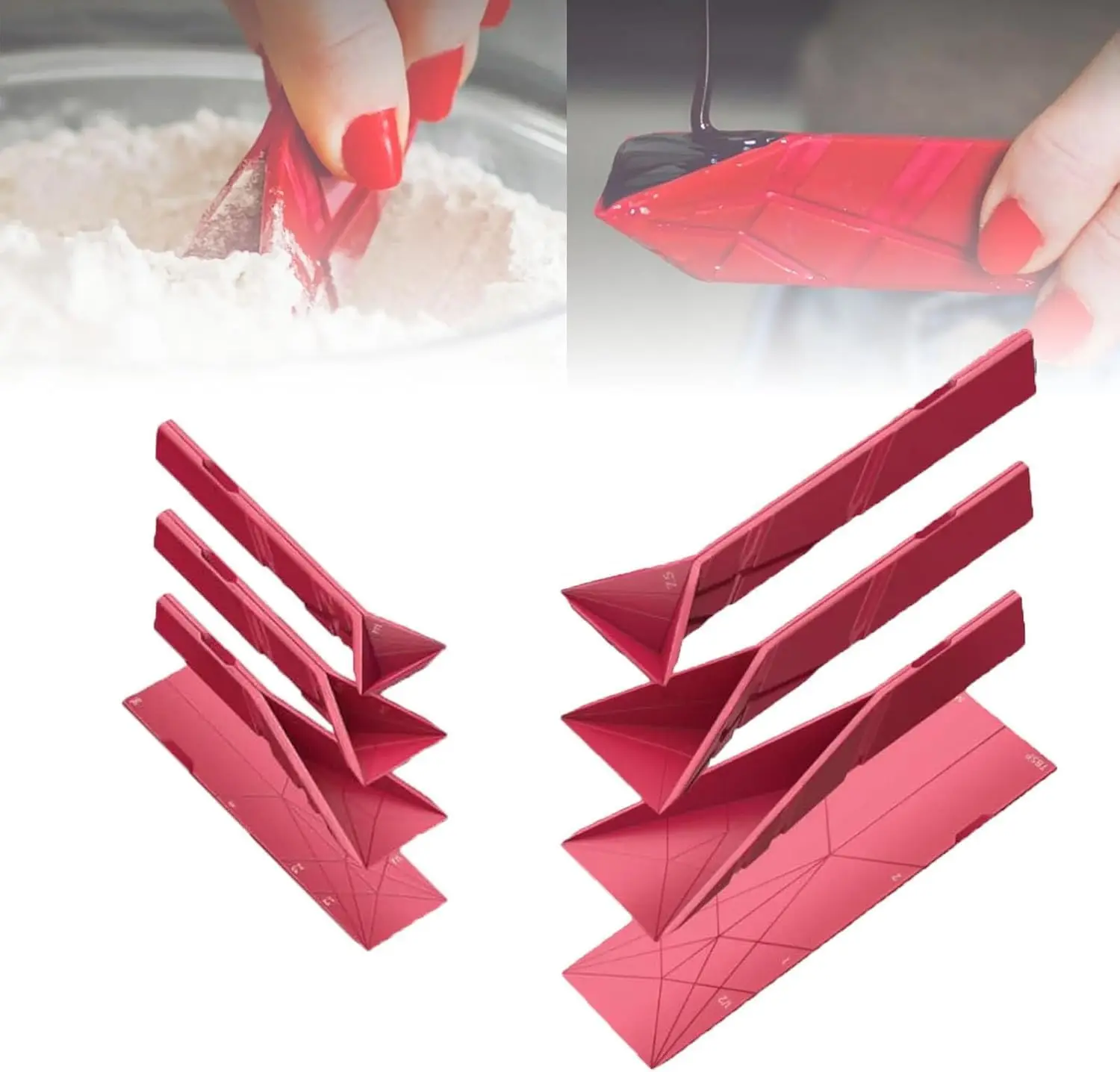 Cucharas Medidoras P-olygons 3 En 1 - Plegables, Planas Y Súper Prácticas Para Tu Cocina (Incluye 2 Cucharas Con 6 Medidas)