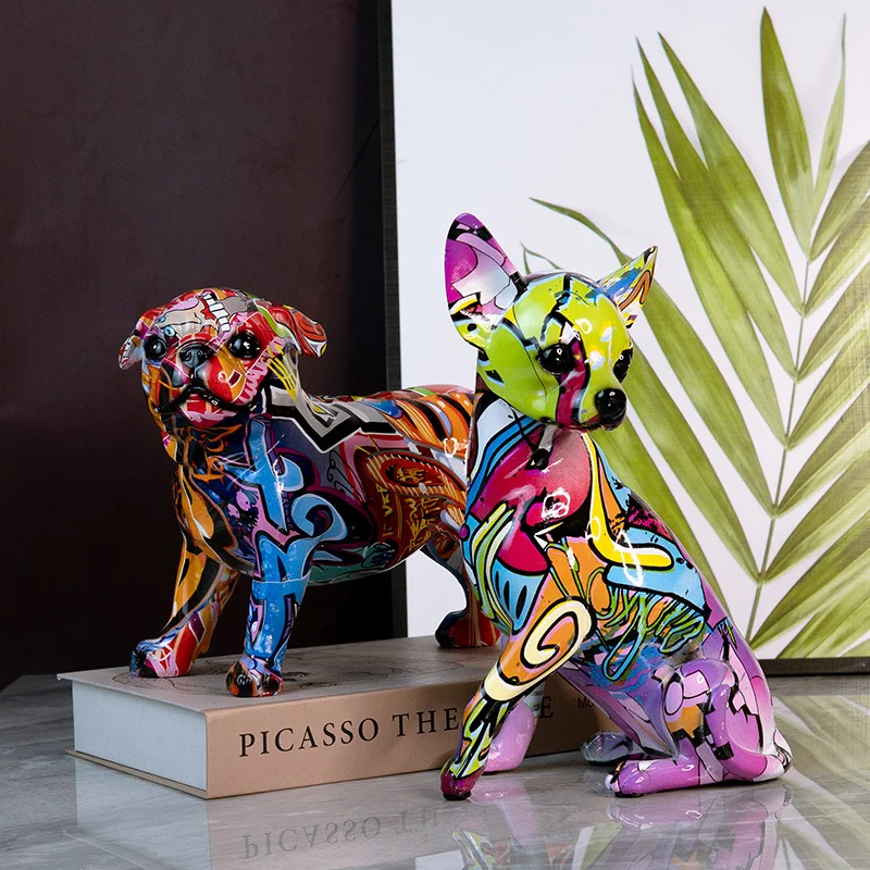 European Resin Handicraft Creative Chihuahua Dog Ornaments Colorful Craft Home Office Wine Cabinet Decoration Resin Dog Ornament