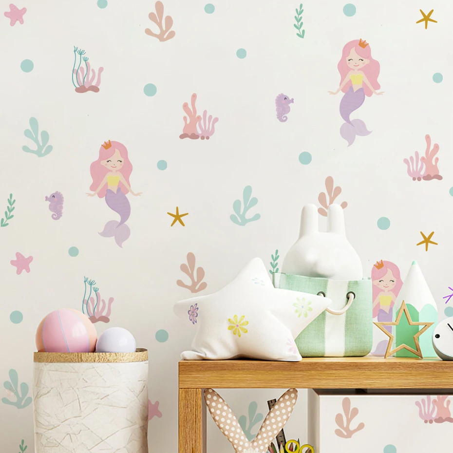 Cartoon Jellyfish Mermaid Wall Stickers for Kids Room Decor Background Girls Bedroom Living Room Home Decoration Wall Decal Glow wall stickers wall sticker