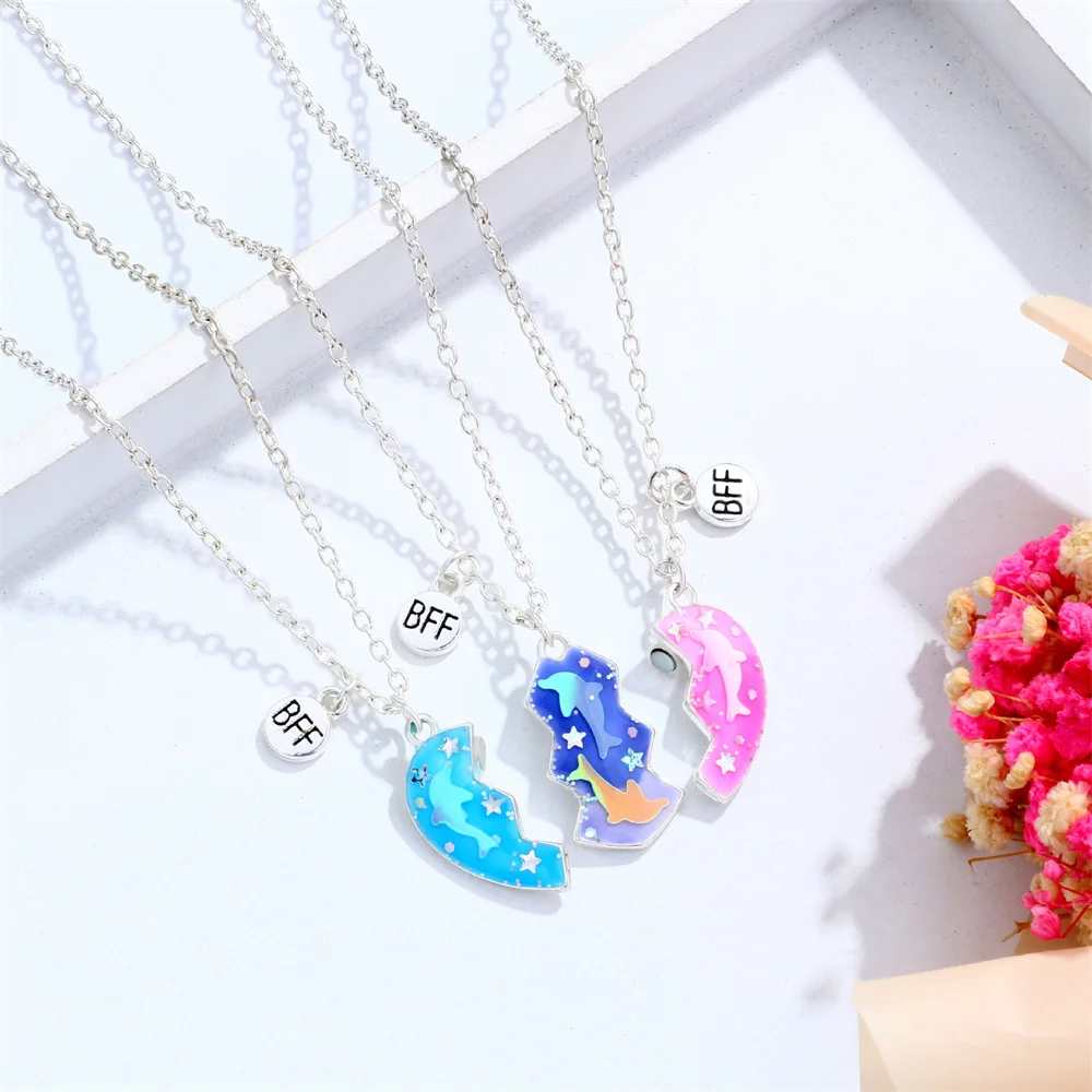 Best Friends Pendant Necklace For Woman Girls Magnetism Sequin Couple Crystal Chain Choke BFF Friendship Forever Jewelry Gift 3